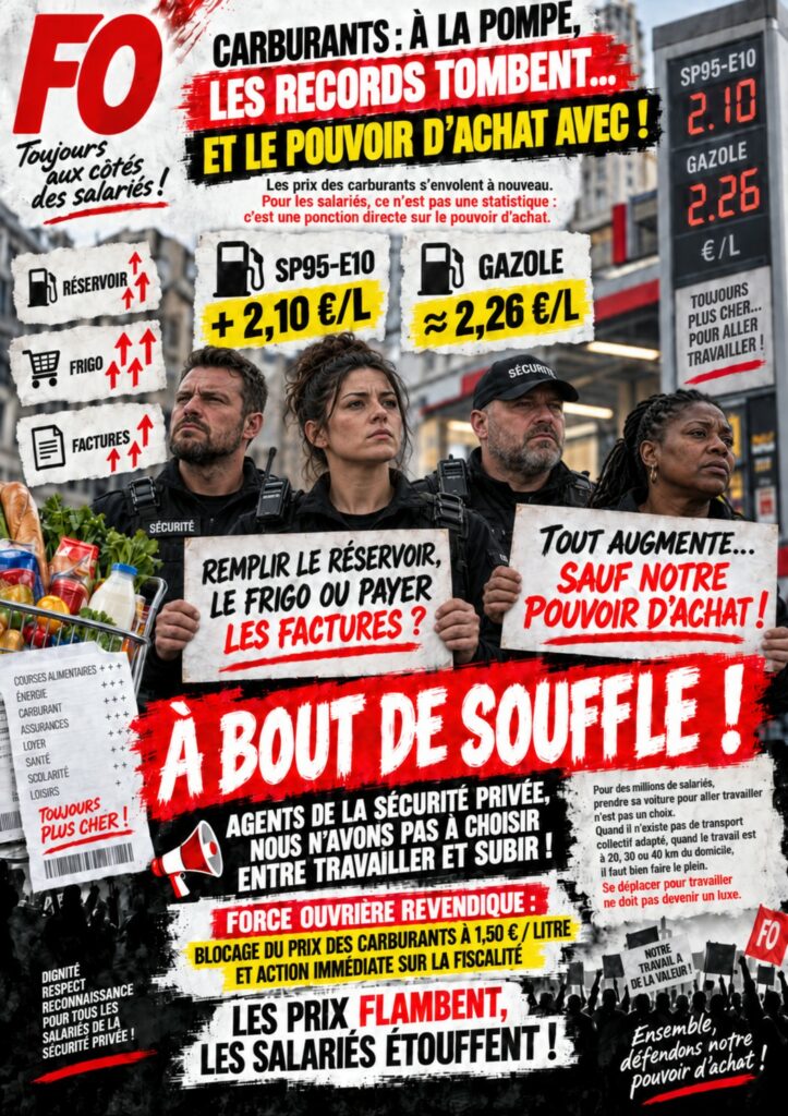 Tract Force Ouvrière : carburants, les records tombent et le pouvoir d'achat avec - agents de sécurité privée