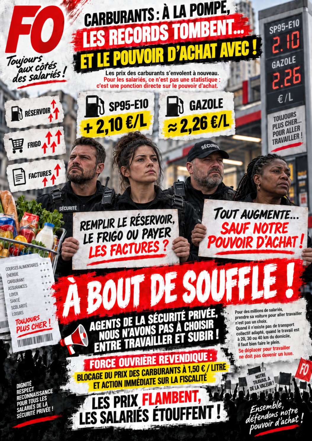 Tract Force Ouvrière : carburants, les records tombent et le pouvoir d'achat avec - agents de sécurité privée